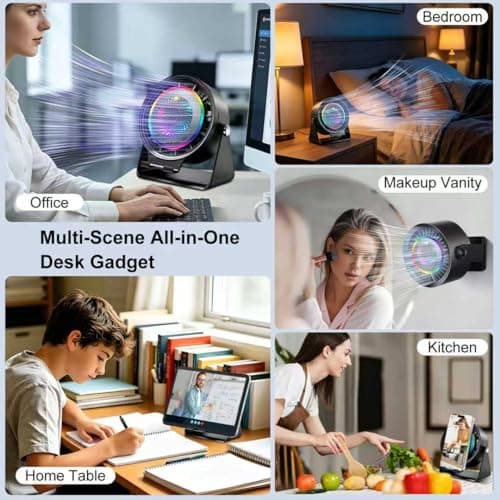 Gifts for Men Women, Wireless Bluetooth Speaker with Phone Stand, Desk Fans & RGB Lights, HD Sound Anti-Slip Base, Rechargeable (5000mAh), 360° Adjustable Phone Holder Cool Gadgets Birthday Gift - Thumbnail 4
