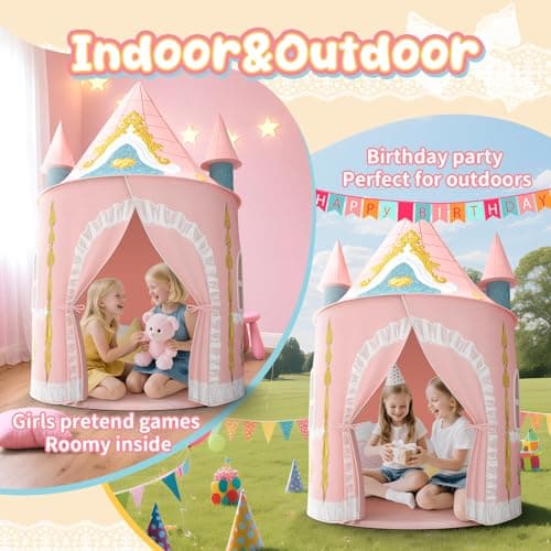 Skirfy Kids Play Tent for Girls Toddler Indoor Princess Tents for Kids Ages 4-8 Large Outdoor Playhouse Castle for Girl Boys 3-5 4-6 Birthday Thanksgiving - Thumbnail 2