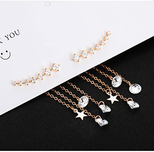 Reffeer Solid 925 Sterling Silver Crawler Earrings Tassel Chain Dangle for Women Teen 7 Crystal Cuff Earrings Climber - Thumbnail 4