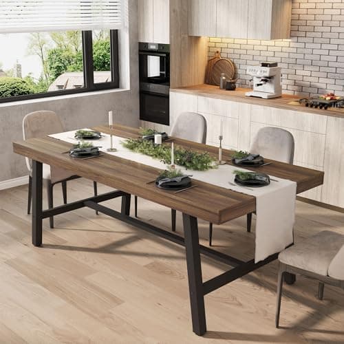 GarveeHome Industrial Dining Table for 6-8 People, 70.87" Long Large Kitchen Table with Sturdy Metal Frame, Rectangular Counter for Dinner, Kitchen, Dining Room (Brown, 71" Non-extendable) - Image 1