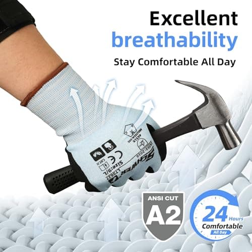 Schwer 12 Pairs Safety Work Gloves with Sandy Nitrile Coating, Extreme Fiber-Abrasion Resistance(Level 6-Certified) Heavy Duty Working Glove with Grip for Men Women, A2 Cut Glove, for Construction, L - Thumbnail 4