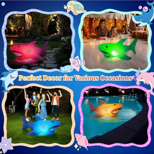 40inch Solar Pool Floats Lights, IP68 Waterproof Solar Powered Shark Floating Pool Lights,16 Colors RGB Inflatable Light Up Pool Float for Above Ground Pools, Outdoor Swimming Pool Decorations - Thumbnail 6