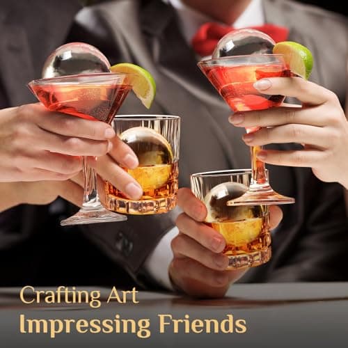 Clear Ice Cube Maker, 2.5" Stainless Steel Ice Ball Maker Mold for Whiskey & Cocktails, Non-BPA Premium Silicone Ice Cube Molds, Easy-Release Sphere Ice Maker, Bourbon Gifts for Men (2 PACK) - Thumbnail 5