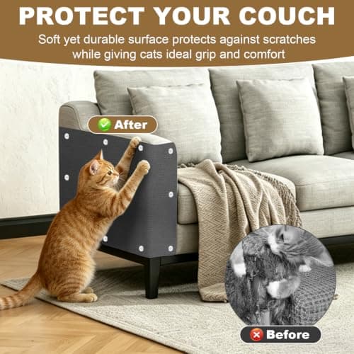 Cat Scratch Furniture Protector, 78.7"x15.8" Cat Scratching Mat, Trimmable Self-Adhesive Cats Claws Scratch Pads, DIY Carpet Mat Replacement for Cats Tree, Cats Wall Shelves, Dark Grey - Thumbnail 5