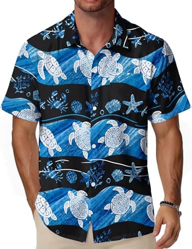 EoBeKee Men's Hawaiian Shirt Short Sleeve Button Down, Sea Turtle Print Tropical Casual Cool Shirt for Summer Beach Vacation - Image 1