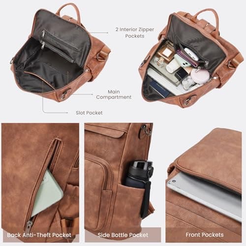Botimmy Anti-Theft Backpack Purse for Women, Convertible 3-in-1 Vegan Leather Backpack with Hidden Zipper, Adjustable Shoulder & Crossbody Bag for Travel and Daily Commute - Thumbnail 4