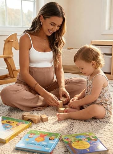 BLENCOT Women's Maternity Work Pants High Waisted Pleated Wide Leg Stretchy Pregnancy Trousers Office Clothes for Business Casual with Pockets Brown L - Thumbnail 3