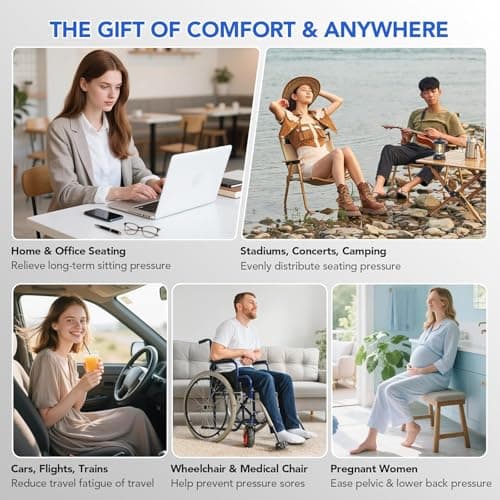 34 Air Cell Self-Inflating Seat Cushion, 3D Air Bubble Design for Tailbone Pain & Hemorrhoid Relief, Pressure Relief Cushion for Office Chair, Car, Wheelchair, Airplane Travel, Home (No Pump Needed) - Thumbnail 5