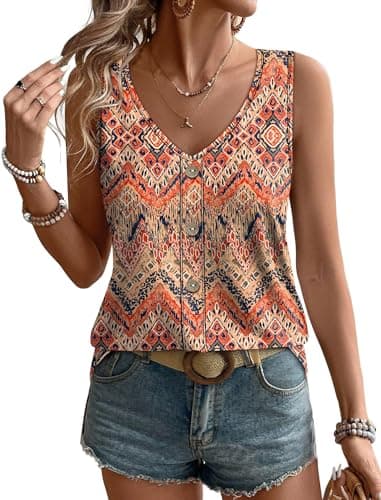 WIHOLL Summer Tops for Women 2026 Trendy Womens Tank Tops Plus Size Maternity Clothes Workout Tops Boho Tropical Yoga 2XL - Image 1