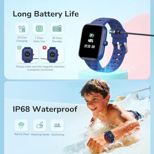 Smart Watch for Kids, Kids Smart Watch with Sleep, Heart Rate Monitor & Fitness Tracker, Kid Watch with Puzzle Games, Sports Modes & DIY Dials, Kid's Gifts for Birthday, Children's Day, Reward-Blue - Thumbnail 6
