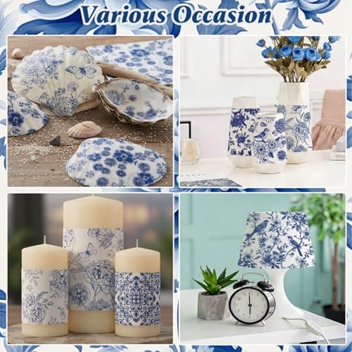 16 Pcs 8 Styles Decoupage Napkins, Blue and White Floral Paper Napkins Chinoiserie Decorative Cocktail Napkin Pretty Printed Cocktail Paper for DIY Crafting Furniture Decor Birthday Party Baby Shower - Thumbnail 6
