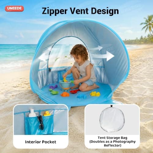 Baby Beach Tent Pop Up Baby Tent with UV Protection - Portable Infant Shade Canopy, Must-Have Beach Baby Essentials (Blue, 32.7" x 28.5" x 30.7") - Thumbnail 6