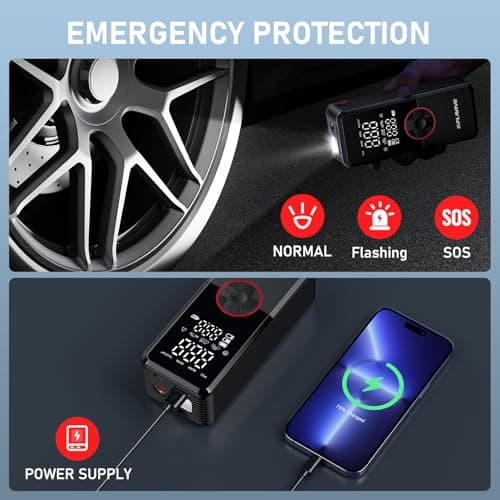 Tire Inflator Portable Air Compressor,150PSI Faster Inflation Cordless Tire Air Pump with Digital Gauge,Auto Shut-Off,LED Light,Electric Air Pump for Car Tires,SUV, Motorcycle, Bike, Balls - Thumbnail 6