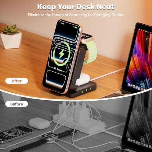 Wireless Charger 3 in 1, Foldable Charging Station for Apple Samsung Multi Devices Charging, Magnetic Charging Stand, Portable Travel Fast 15W Charger Station for iPhone, TWS, iWatch (Black) - Thumbnail 4