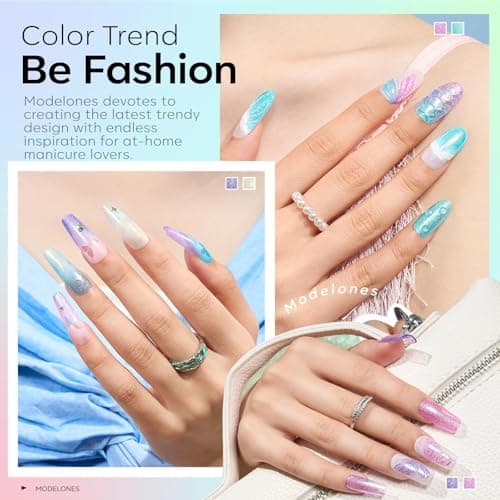 modelones Gel Nail Polish Set, 6 Colors 2026 Spring Pastel Easter Candy Mermaid White Pink Glitter Gel Polish Baby Blue Purple Galaxy Sparkle Shimmer Pearl Nail Polish Soak Off LED Nail Art DIY Gift - Thumbnail 3