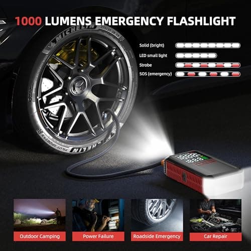 5000A Car Battery Jump Starter with Air Compressor 160PSI, Portable Battery Jumper Starter 7.0L Gas/6.0L Diesel, Car Battery Charger, Jumper Cables, Power Bank & Light - Thumbnail 6