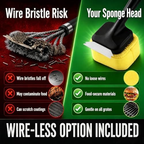 SHAOKAOLU 5 Pcs Bristle Free Grill Brush, Grill Cleaning Kit 20.47" Long Handle & Scraper & Replaceable Heads, Safe Grill Brush for Outdoor Grill for Any Grates Type, Grilling Gifts for Men Dad - Thumbnail 2