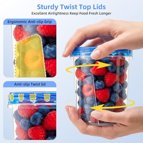 Winproper Freezer Storage Containers, 6 Pack-33 OZ Food Storage Containers with Twist Top Lids, Reusable Plastic Containers with Lids, Soup Containers for Meal Prep, Overnight Oats, Leftovers, Snack - Thumbnail 5
