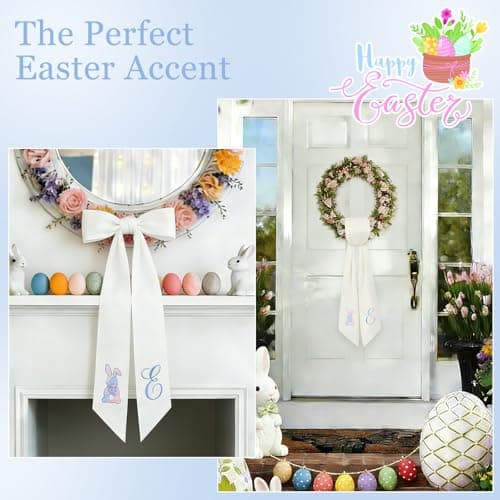 Easter Wreath Sash for Front Door (59" Long) - Embroidered [Bunny/Cross/Egg] Design Sash for Boxwood & Magnolia Wreaths - Elegant Spring Ribbon Decor with Heavy Drape, Wrinkle-Resistant & Washable - Thumbnail 6