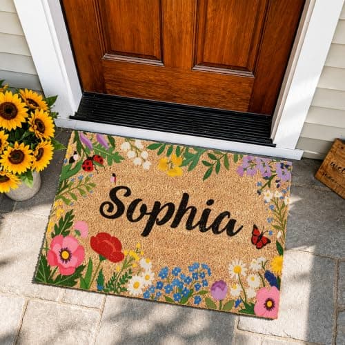 Fincekoom Personalized Natural Coco Coir Door Mat with Heavy Duty Backing Custom Non-Slip Front Door Welcome Mats for Outside Entrance or Porch Entry Housewarming Gift for Home Decor - Thumbnail 2