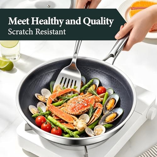 FUDELAI Non Stick Frying Pans,12-inch Titanium Hybrid Pan with Lid, Stay-Cool Handle, Professional Frying Pan, Dishwasher Friendly, Oven Safe, Compatible with All Cooktop - Thumbnail 3