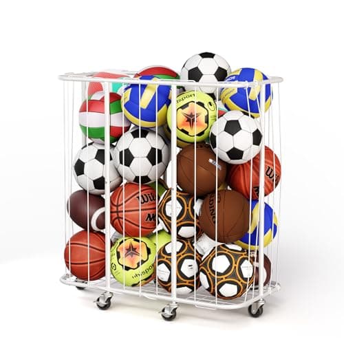 YKDIRECT 250L Rolling Ball Organizer with Locking Wheels - Large Sports Storage Basket for Basketball Soccer Football Volleyball, Steel Garage Equipment Cart with Elastic Rope for Household Storage - Image 1