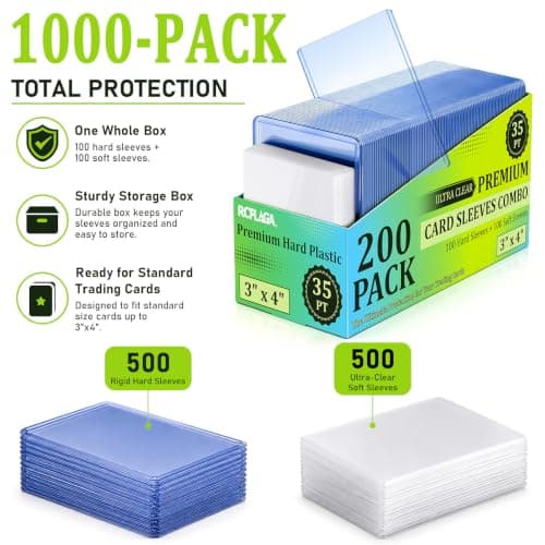 RCPLAGA 1000 Pack Card Sleeves Hard Plastic Rigid Baseball Card Holder - Thumbnail 2