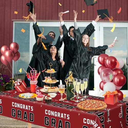 OHOME 2026 Graduation Party Decorations - Graduation Decorations Class of 2026 - Disposable Plastic Maroon Tablecloth for Party Favors - Backdrop Banner Class of 2026,2 Pack - Thumbnail 5