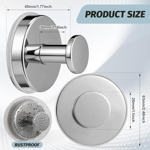 warlve Large 15lb Suction Cup Hooks for Shower, No-Drill Bathroom Towel Hooks for Robes, Loofah, Removable Mountable on Glass, Tile, Mirrors, Smooth Non-Porous Surfaces(2, Chrome Polished) - Thumbnail 3