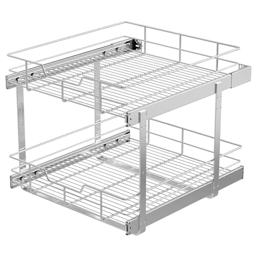 2 Tier Pull Out Cabinet Organizer 20" W X 22" D, Slide Out Drawers For Kitchen Cabinets, Pull Out Drawers For Cabinets Capacity Heavy Duty Caddy, Cabinet Pullout Shelves Chrome-Plated,Bathroom Pantry - Image 1