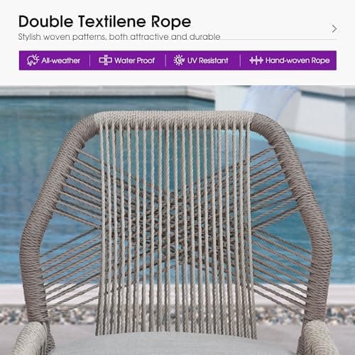 PURPLE LEAF Patio Bar Stool Bar Height Set of 2 Outdoor Rattan Chairs with Back Modern Aluminum Woven Barstools for Garden Indoor Kitchen Light Gray - Thumbnail 4