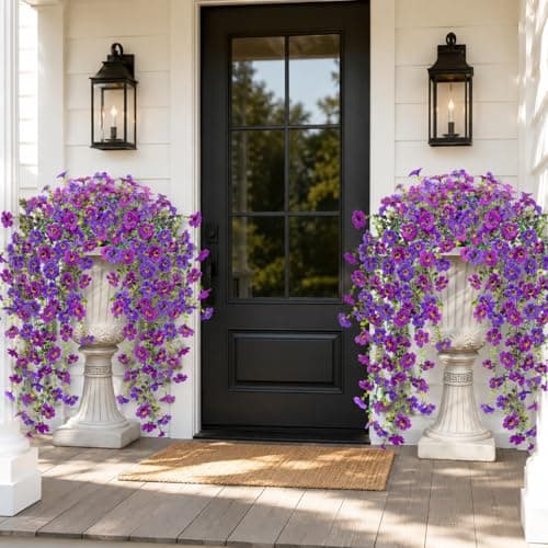 Der Rose Artificial Hanging Flowers for Outdoors UV Resistant Fake Hanging Plants for Spring Decoration, Realistic Silk Flowers with Trailing Vines for Porch Patio Balcony Fence Garden Decor - Thumbnail 5