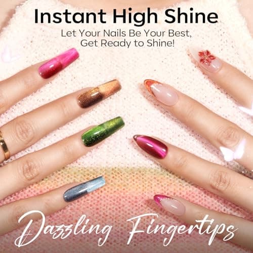 modelones 15ML Cat Eye Gel Nail Polish Set, 12Pcs Glitter Pink Red Green Purple Blue Cateye Gel Polish Set with Magnet Sparkle Series Hema-free Gel Polish Kit Same Color Same Bottle Soak Off Nail Art - Thumbnail 5