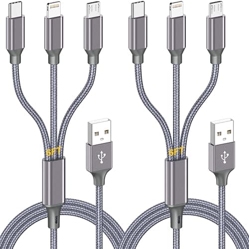 Multi Charging Cable (6ft 2Pack),3 in 1 USB Charging Cable for Multiple Devices,Braided Universal Phone Charger Cord with Type-C/Usb C,Micro USB,IP Port Lightning for iPhone17-5/Android Phones - Image 1