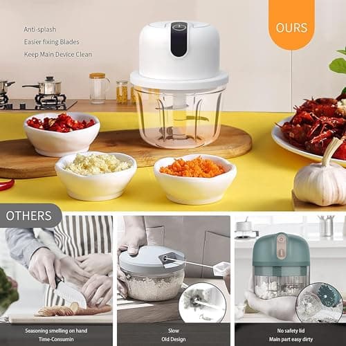 White 3 CUP Electric mini garlic crusher, USB rechargeable portable electric food crusher, wireless small kitchen processor for crushing garlic, ginger, chili, minced meat, onions, etc.(350+250+100ml) - Thumbnail 6