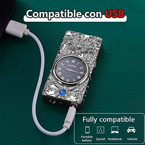 GADATOP Dragon Lighter - Plasma & Arc Lighter, USB Rechargeable, Windproof & Fashionable, Metal Design with Real Watch Dial & LED Lighting (Silver) - Thumbnail 5