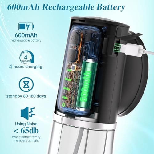 Ear Wax Removal Kit,Electric Ear Cleaner,Ear Cleaning Kit for Adults -250+300ML Dural Watertank,4 Adjustable Water Pressure,6 Tips,Splash-Proof Ear Muff,IPX7 Waterproof,One-Hand Use,Memory Record - Thumbnail 5