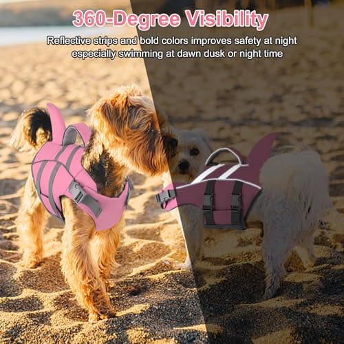 Dogcheer Cute Shark Dog Life Jacket with Reflective Fin, Adjustable Swim Vest for Small to Large Dogs, High Buoyancy Flotation Device for Pool, Beach, Boating - Light Pink,M - Thumbnail 5