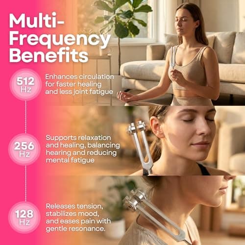 Tuning Forks for Healing Set – 128Hz, 256Hz & 512Hz Weighted Tuning Fork Kit with Rubber Mallet, Sound Healing Therapy Tools for Chakra Balancing, Meditation, Yoga & Stress Relief - Thumbnail 5