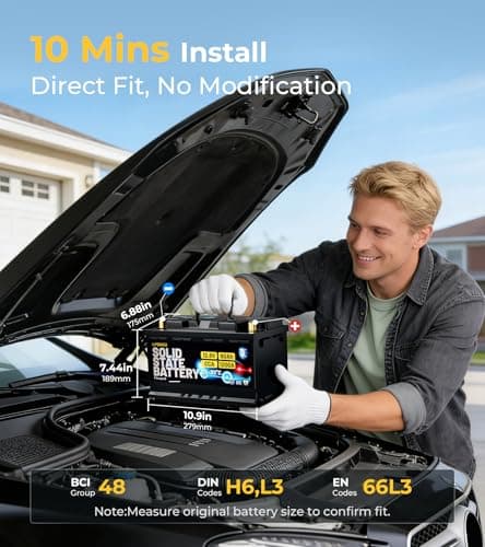 Lipower Group 48 Car Battery, 1200A CCA Solid State Start Stop Car Battery, -30°C Start 12V 60Ah 768Wh 140RC AGM Replacement for 10-Years Lifespan, H6 L3 66L3 Automotive Battery - Thumbnail 2
