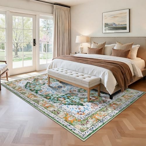 U'Artlines 5'x8' Boho Area Rug, Non Slip Washable Soft Green Carpet for Living Room Bedroom Dining Room Office Indoor Rugs for Home Decor - Thumbnail 6
