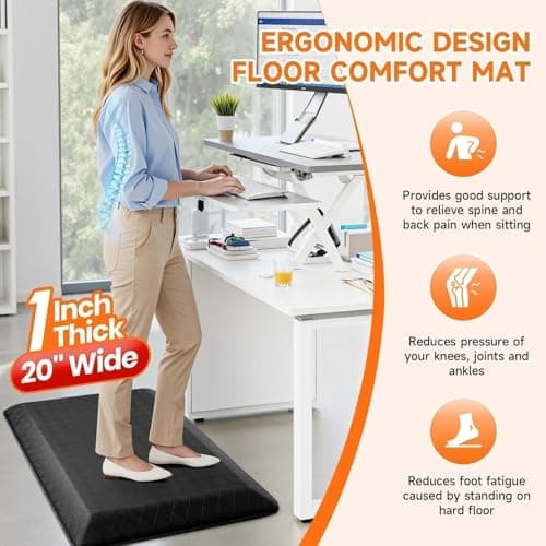 StepRite 1” Thick Kitchen Mats for Floor, Anti Fatigue Kitchen Rugs, Non-Slip,Heavy Duty Water Resistant Kitchen Rug, Standing Desk Mat for Friends, Family, Home, Kitchen, Office (32" x 20", Black) - Thumbnail 6