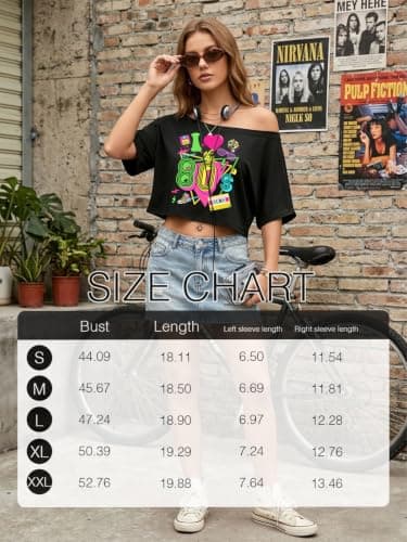 80s Outfit for Women 90's Theme Party Shirt Sexy Off The Shoulder 90S Tshirts 80s Disco Off Shoulder Crop Tops Black-c - Thumbnail 6