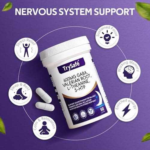 TrySafe 600mg GABA Sleep Aid* for Adults with 200mg Valerian Root, 100mg L-theanine, 60mg 5-HTP | Helps The Body Ease Into Sleep* & Maintain Deep Restful Sleep*, 60 Capsules, 30 Day Supply - Thumbnail 4