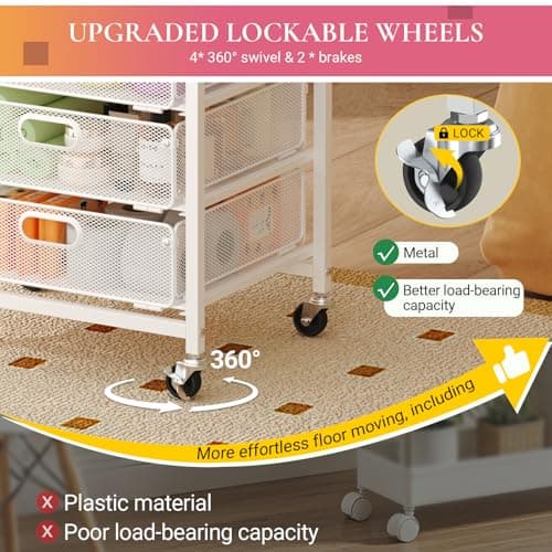 Goovilla Rolling Makeup Organizer Cart with Drawers, 5 Tier Metal Floor Skincare Vanity Organizers with Lockable Wheels, Make Up Storage Cart for Cosmetics Display, Nail Polish, Perfume, White - Thumbnail 5
