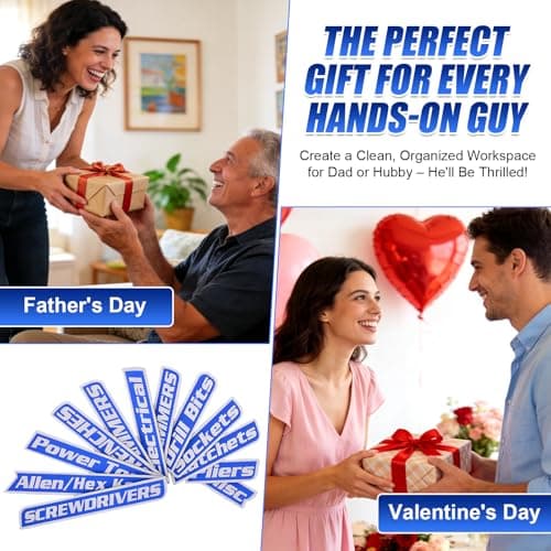 Magnetic Tool Box Labels and Hooks Set, 12 PCS Toolbox Magnetic Labels + 4PCS Self Adhesive Metal Hooks, Reusable Tool Box Accessories Organize for Steel Carts, Drawers, and Cabinets(Blue) - Thumbnail 6