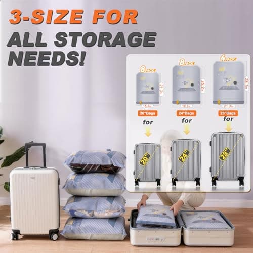 20-Pack Vacuum Bags for Travel with Wireless Rechargeable Pump, Carry-on Size Compression Packing Bags for Luggage & Suitcase, Space Saver for Clothes & Clothing, 20 Combo Travel Size, Fast 3S Vacuum - Thumbnail 2
