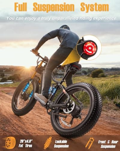 Electric Bike for Adults 3000W Peak AWD Dual Motor 48V 30Ah Battery Up to 90 Miles Long Range 30MPH Mountain E Bikes 26" Fat Tire Off-Road Full Suspension Electric Bicycle, Dual Hydraulic Brakes - Thumbnail 6