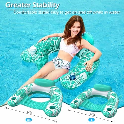 Jasonwell Inflatable Pool Float Chair - Pool Floaties Floating Pool Chair Lounge Floats for Swimming Pool Water Chair Pool Lounger with Cup Holder Pool Toy Party Floaty Adults - Thumbnail 5