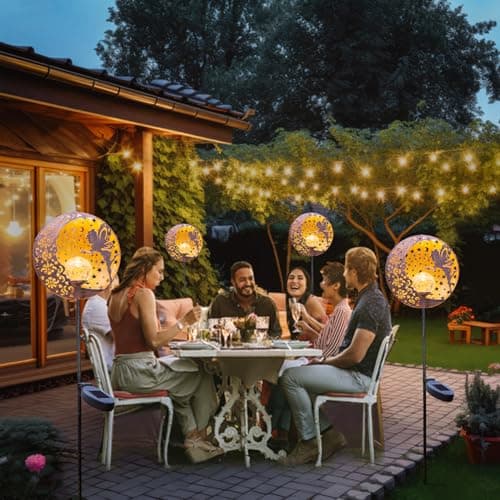 Tryme Solar Fairy Garden Lights - Moon Star Glass Globe Pathway Stake, Waterproof Outdoor Decorative Lights for Patio, Yard, Lawn - Thumbnail 3